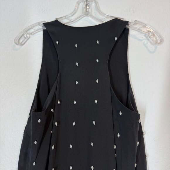 Black Silk Dress Mini Rhinestone Cocktail Party Sleeveless Medium - Picture 6 of 13
